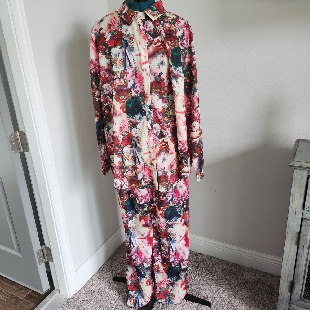 PrettyLittleThing Womens Rose Femme Button Up Top and Pants Size 12 Renaissance
